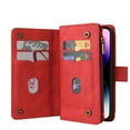 thumbnail image 6 of TECH CIRCLE Wallet Case For iPhone 14 Pro,PU Leather Zipper Handbag Purse Flip Cover Kickstand Folio Women Case with Card Slots Holder Wrist Strap for Apple iPhone 14 Pro 6.1" 2022,Red, 6 of 9