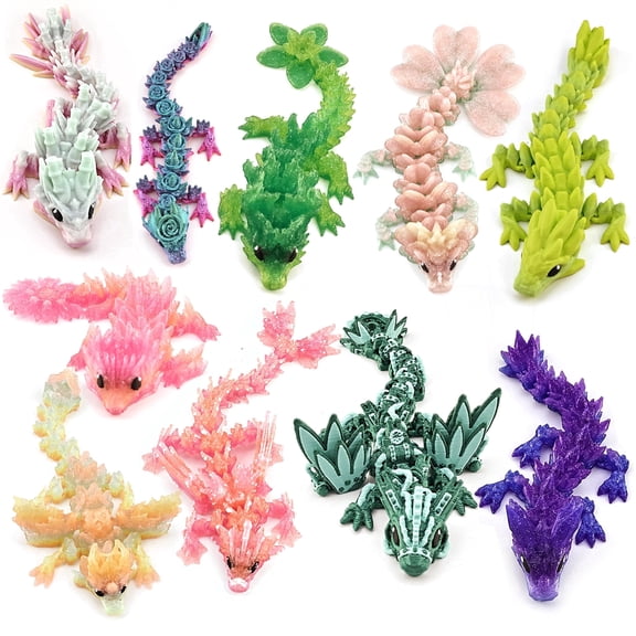 10 Pack Flexible 3D Printed Dragon Figurines, Articulated Dragon Figures, Colorful Desk Decor and Collectible Display Pieces, Goodie Bag Fillers, Cute Fidget Toys, Gift for her him, for Party Favors,