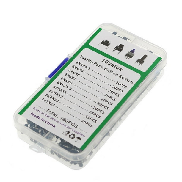 Seitruly Interruptor de botón pulsador de 180 piezas, microinterruptores táctiles, equipo eléctrico táctil, Kit surtido de botones duraderos Electrónica miscelánea