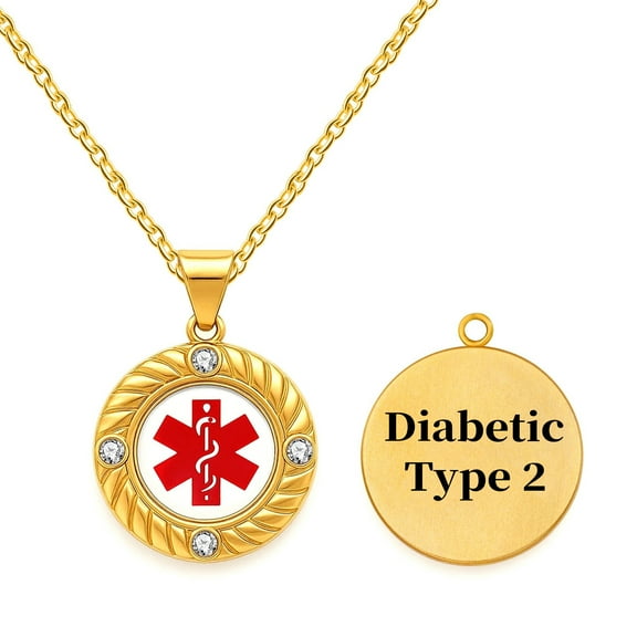 MetalJC Stainless Steel Medical Alert ID Necklace Pendants for Women, Engraved Diabetic Type 2