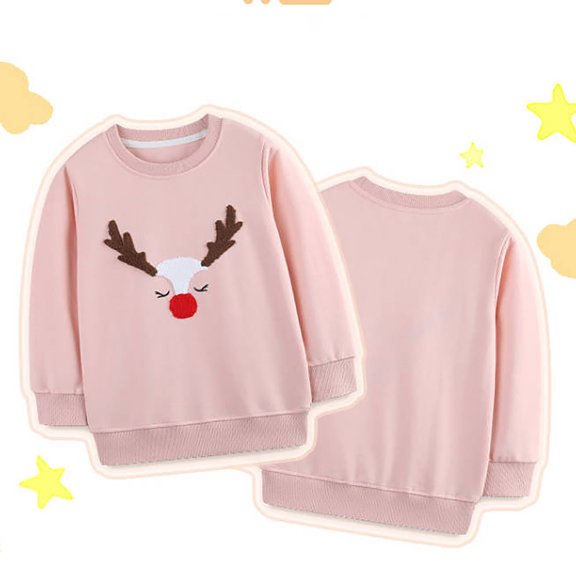 Crewneck Sweatshirt Girls Christmas Embroidered Crew Neck Hoodless Sweatshirt Long Sleeve Pullover Pink 4-5 Years