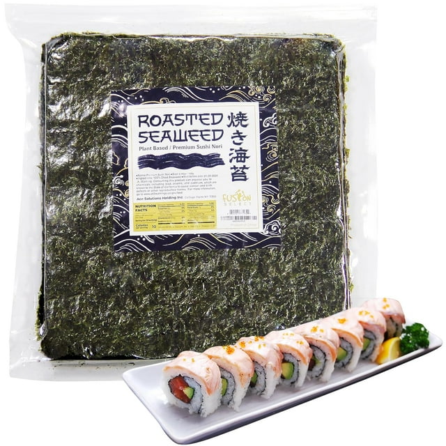 100 Full Sheet Roasted Seaweed Sheets for Sushi Rolls - Japanese Nori Sheets For Sushi, California Roll, Onigiri, Musubi, Maki, Bento, Dried Seaweed Snack - Full Sheets of Yaki Nori