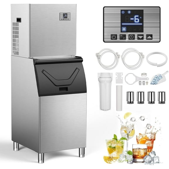 QAUSOU Commercial Ice Maker Machine Large Capacity 360 LBS 600 LBS/24H with Self Cleaning Function