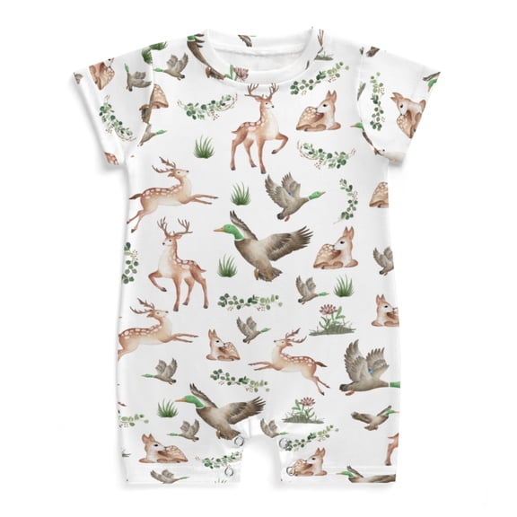Wild Animals Hunting Baby Rompers Boy Girl Deer Mallard Duck Leaves Newborn Infant Clothes Summer Short Sleeve Jumpsuit Playsuit Bodysuit