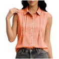 thumbnail image 2 of Favoffer Women's Sleeveless Shirt Plaid Lapel Button Front Sleeveless Linen Casual Blouse for Fashion Simple Wear, 2 of 7