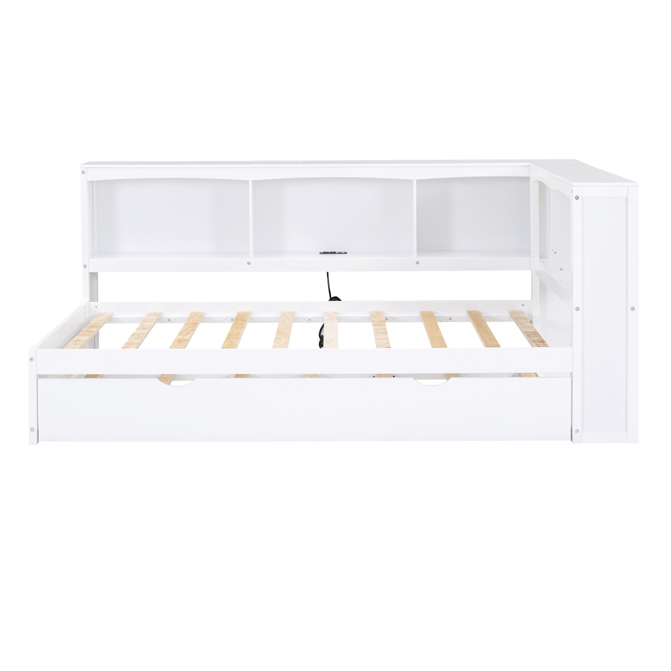 Noble House Windsor Twin Daybed with Storage Cabinets, Pull-Out Trundle and USB Charging Station, White