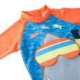 thumbnail image 3 of Kid Boys Chic Animals Printed One-Piece Rash Guard with Sun Hat 2pcs Swimsuit Pool Beach Bathing Suit (Orange Shark, 5), 3 of 5