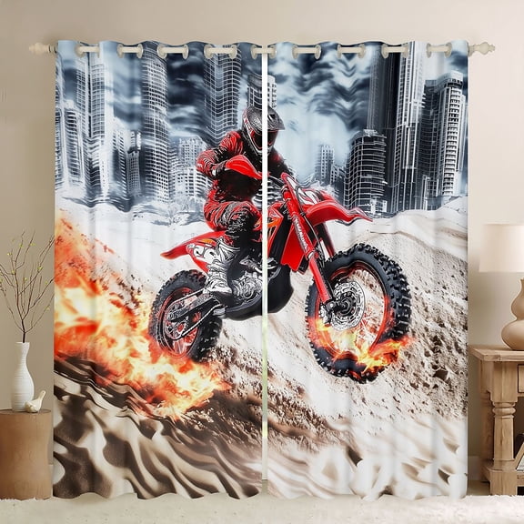 Manfei Outdoor Dirt Bike Curtains Pack of 2 (42x84 Each),Speed Sport Curtains Blackout,Extreme Motocross Bedroom Curtains For Boys,Breathable Home Decor