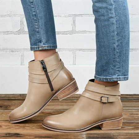 

eczipvz Womens Shoes Women Zipper Short Non Slip Solid Booties Heels Shoes Color Toe Round women s boots Womens Wide Width Boots for Support (Khaki 7.5)