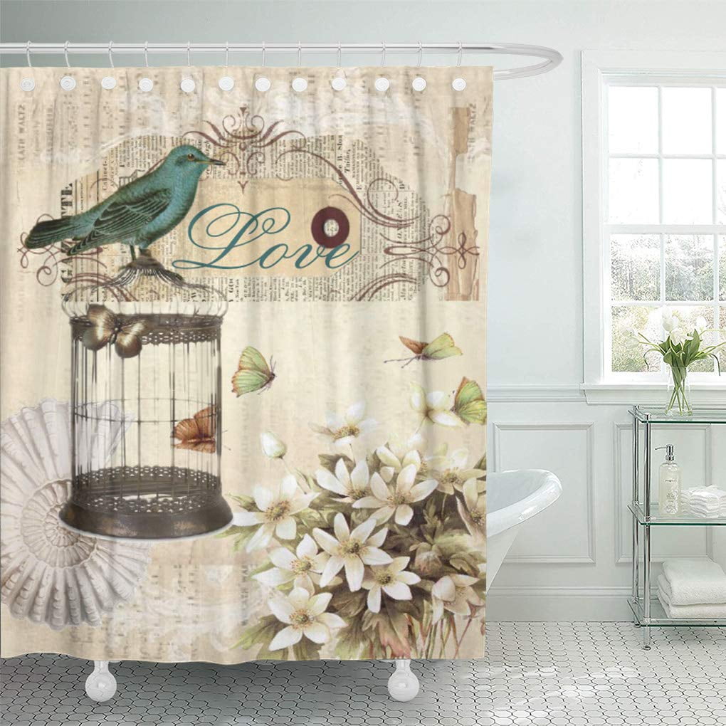 CYNLON Beige Parisian Botanical Birdcage Modern Vintage French Teal ...