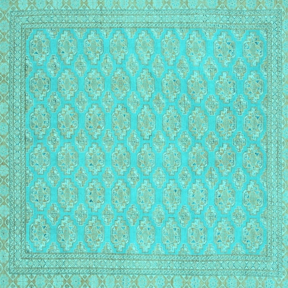 Ahgly Company Indoor Square Oriental Light Blue Modern Area Rugs, 6' Square