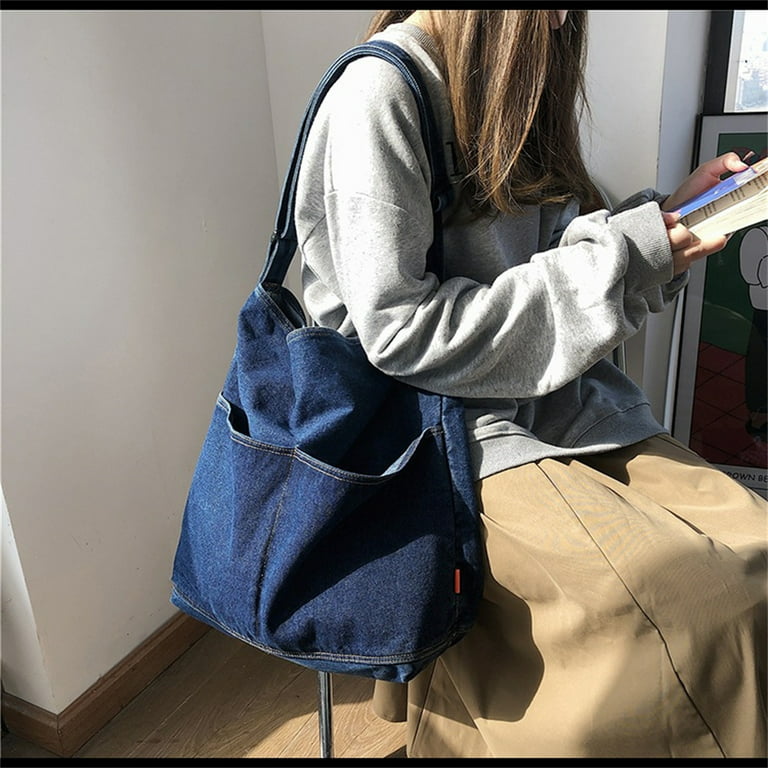  Denim Shoulder Bag Canvas Messenger Bag for Women Men Tote Bag  Casual Retro Aesthetic Crossbody Bag Handbag Large Capacity Purse(Dark  Blue) : Clothing, Shoes & Jewelry