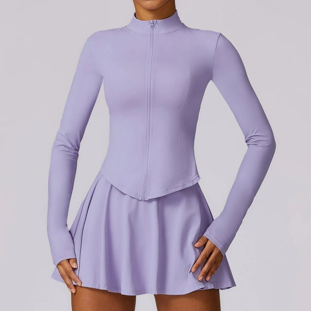 Conjunto deportivo de 2 piezas para mujer, traje de Yoga, ropa deportiva de manga larga, Top deportivo, Falda corta, mallas de entrenamiento para gimnasio, ropa de gimnasio