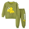 thumbnail image 3 of HILEELANG Toddler Boy（2-7Y) 2 Piece Cotton Pullover and Sweatpants Set with Dinosaur Applique, Green Fall Winter Clothes for Kids 5T, 3 of 9