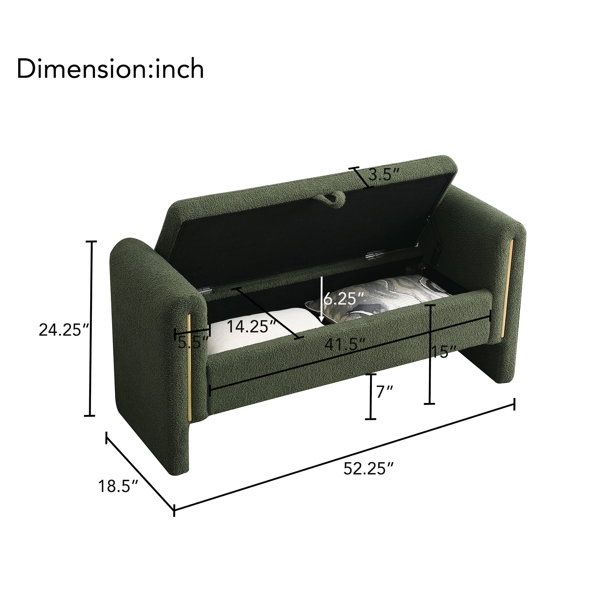 Miniyam Modern Teddy Fabric Upholstered Bed End Bench with Arms and Storage, for Living Room,Bedroom, Olive Green