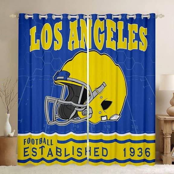 Manfei Boys Rugby Game Lovers City Curtains Pack of 2 (42x84),Los Angeles Black Out Curtains,Yellow Rugby Helmet Curtains for Living Room For Boys,Lightweight Room Decoration