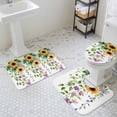 thumbnail image 3 of Country Flower Bathroom Rugs Set Watercolor Yellow Sunflower Purple Floral Green Leaf Plant Non Slip Absorbent Bath Mats 3 Piece Set, U-Shaped Floor Mat, Toilet Seat Cover Small Size, 3 of 9
