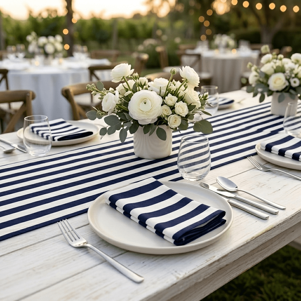 Sedona Designz 60" Wide Navy/White 1" Stripe Poly-Cotton Broadcloth Fabric 20 Yards – Lightweight Woven Fabric for Apparel, Crafts, Décor, Table Covers & Sewing Projects