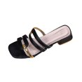 thumbnail image 3 of Women Slippers Chunky Heel Open Toe Slip-on Slides Women Footwear Beach Vacation Holiday Vintage FashionBlack 7, 3 of 9