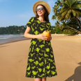thumbnail image 4 of Picia Cute Cartoon Dinosaurs Green Silhouette Pattern Pattern Women's Short Sleeve Summer Dress Pleated Loose Swing Knee Length Short Sleeve Swing Dresses, 4 of 6