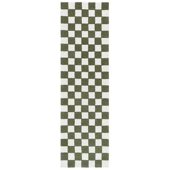 SAFAVIEH Ebony Camille Checkered Runner Rug, Green/Ivory, 2'3" x 8'
