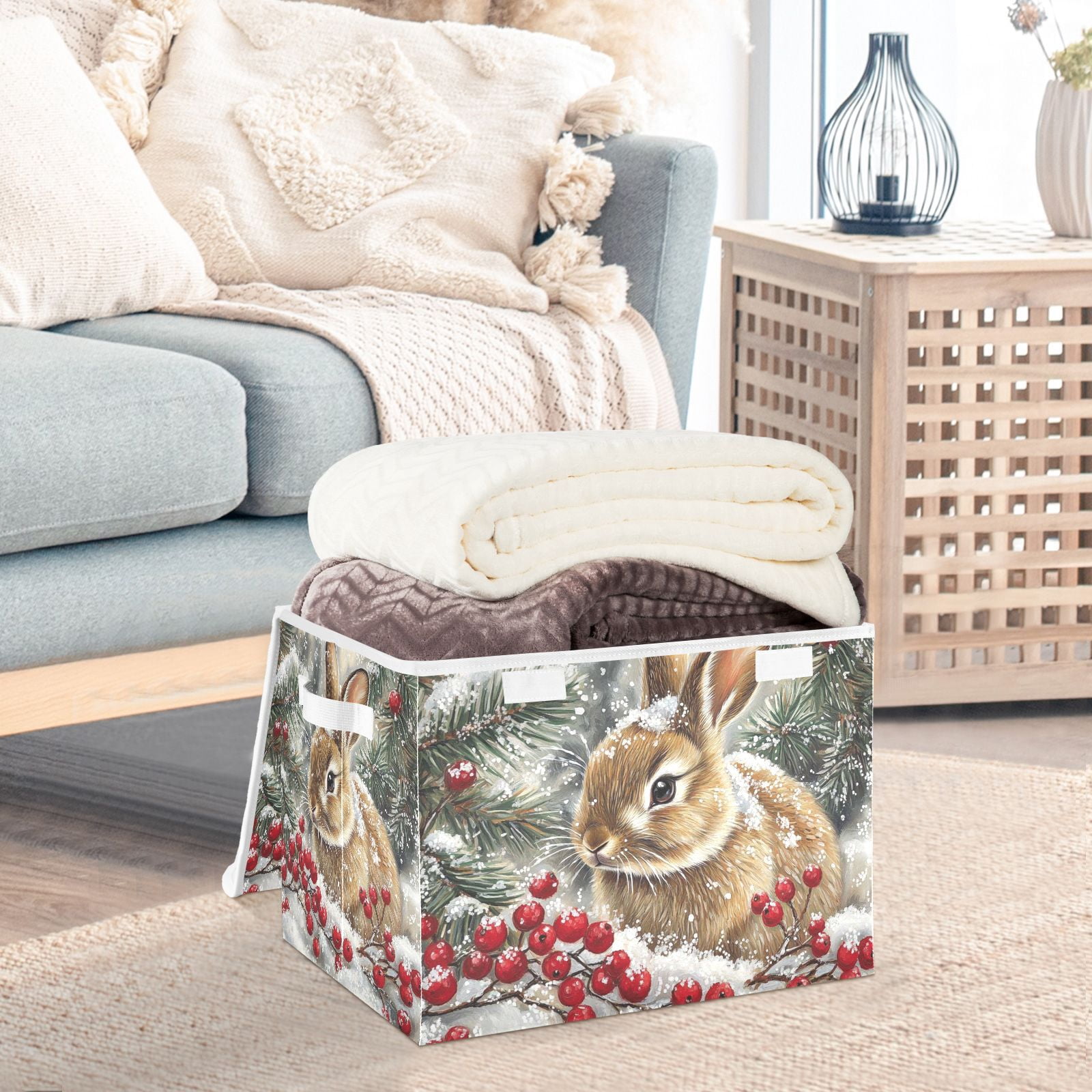 Easter Rabbit Storage Basket for Shelves Foldable Container Organizer for Organizing Toys Clothes Books with Handles