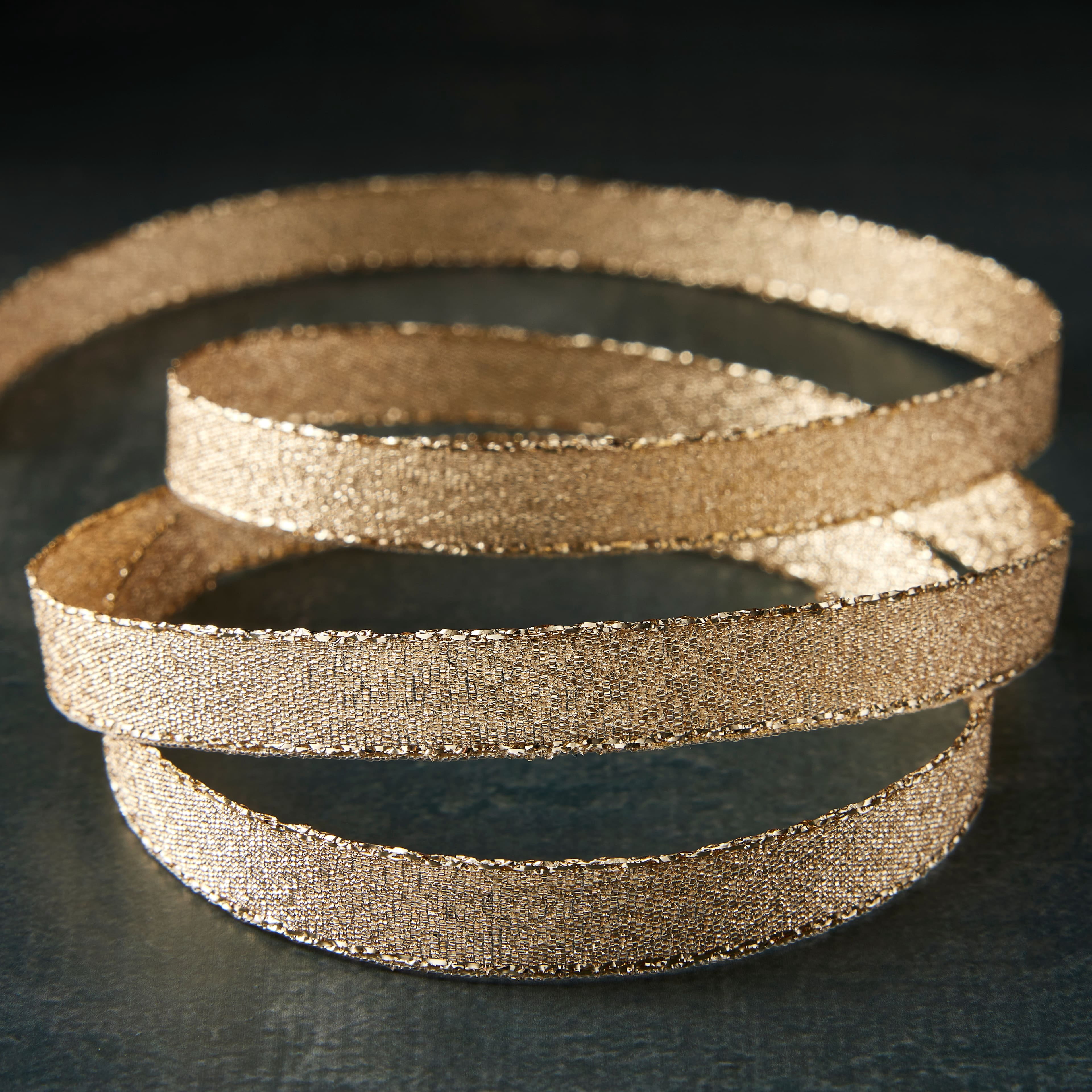 3/8" x 7yd. Gold Metallic & Sheer Ribbon by Celebrate It – Non-Wired Woven Selvage Edge - Ideal for Gift Wrapping - Baskets & Crafts - 12 Pack