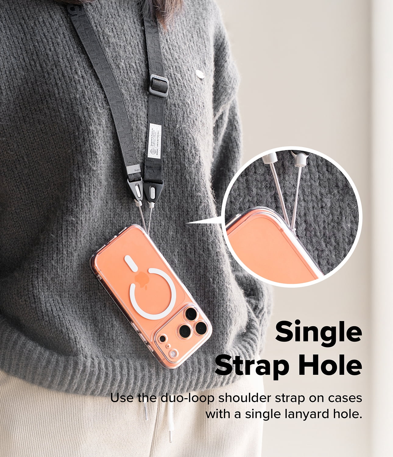 Ringke Shoulder Strap [Adjustable Length] for Cell Phone Cases, Keys, Cameras & ID QuikCatch Lanyard Adjustable Crossbody Strap - Lettering Black 3