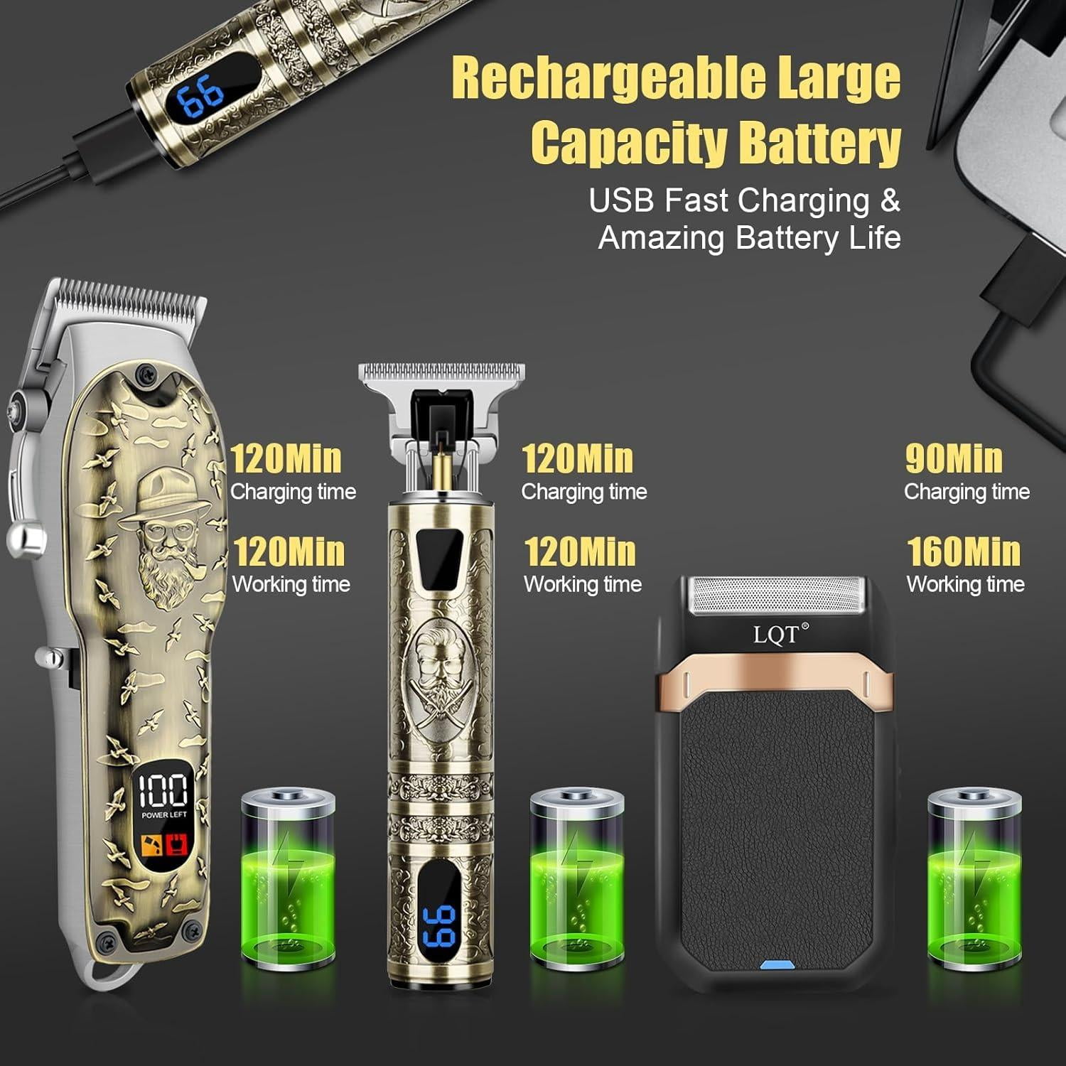 LQT Professional Hair Clipper Set for Men Electric Shaver Razor Cordless Hair Cutting Barber Clippers Beard Trimmer Men’s Grooming Kit Gifts for him