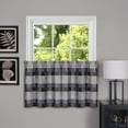 thumbnail image 2 of Plaid Window Kitchen Curtain Privacy Sheer 3-Piece Tier Panel Pair and Valance: 57" x 24", Tier Pair & Valance, Black/Beige, 2 of 4
