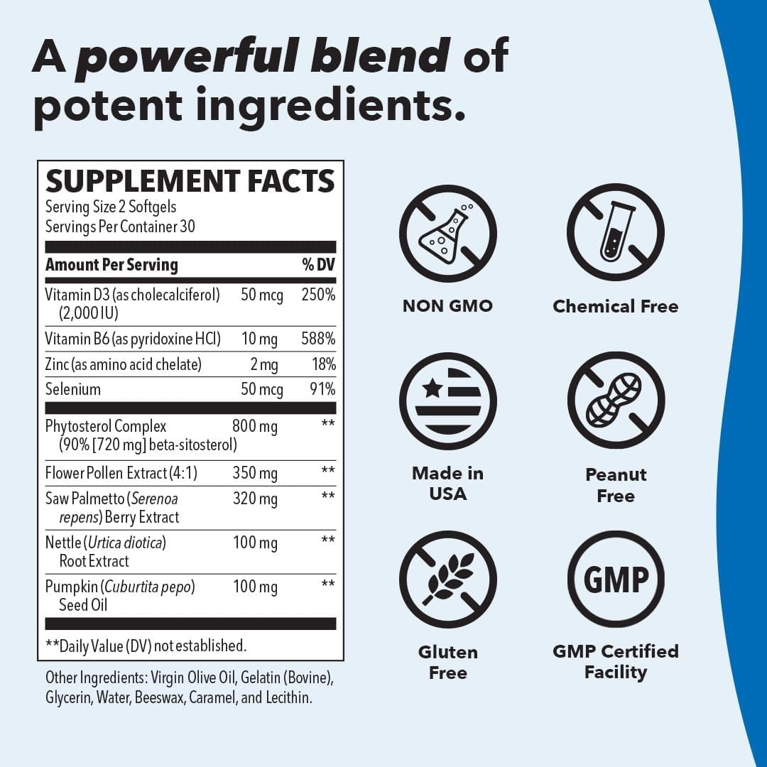 Lifeseasons Pros-T - Prostate Support Supplement - Saw Palmetto, Phytosterol, Zinc, Nettle, Vitamin D-3 & B6 - Promote Healthy Prostate Function & Normal Urinary Flow - 60 Softgels