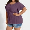 thumbnail image 4 of Resivox Womens Plus Size Tops 4x-5x Summer Short Sleeve Button up Blouses Basic Crew Neck Henley T Shirts Large Casual Summer Clothes Purple L, 4 of 5