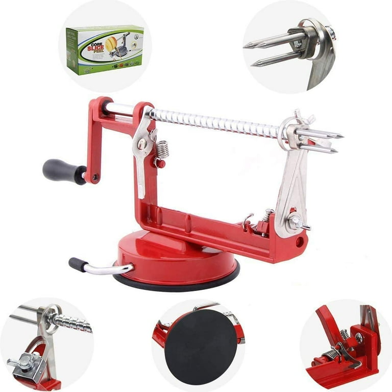 US IN STORE Apple Peelers Apple Peeler Corer Slicer Suction Base Durable Heavy Duty Blade Peelers 1pc Extra Blade Red