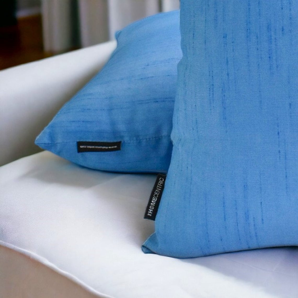 The HomeCentric Decorative Throw Pillow covers Blue Pack of 2, 12"x12" (30x30 cm) Silk Solid Cushion cover For Sofa Chouch, Hotels, living, Bed Room, Solid Modern Style - Light Blue Luxury