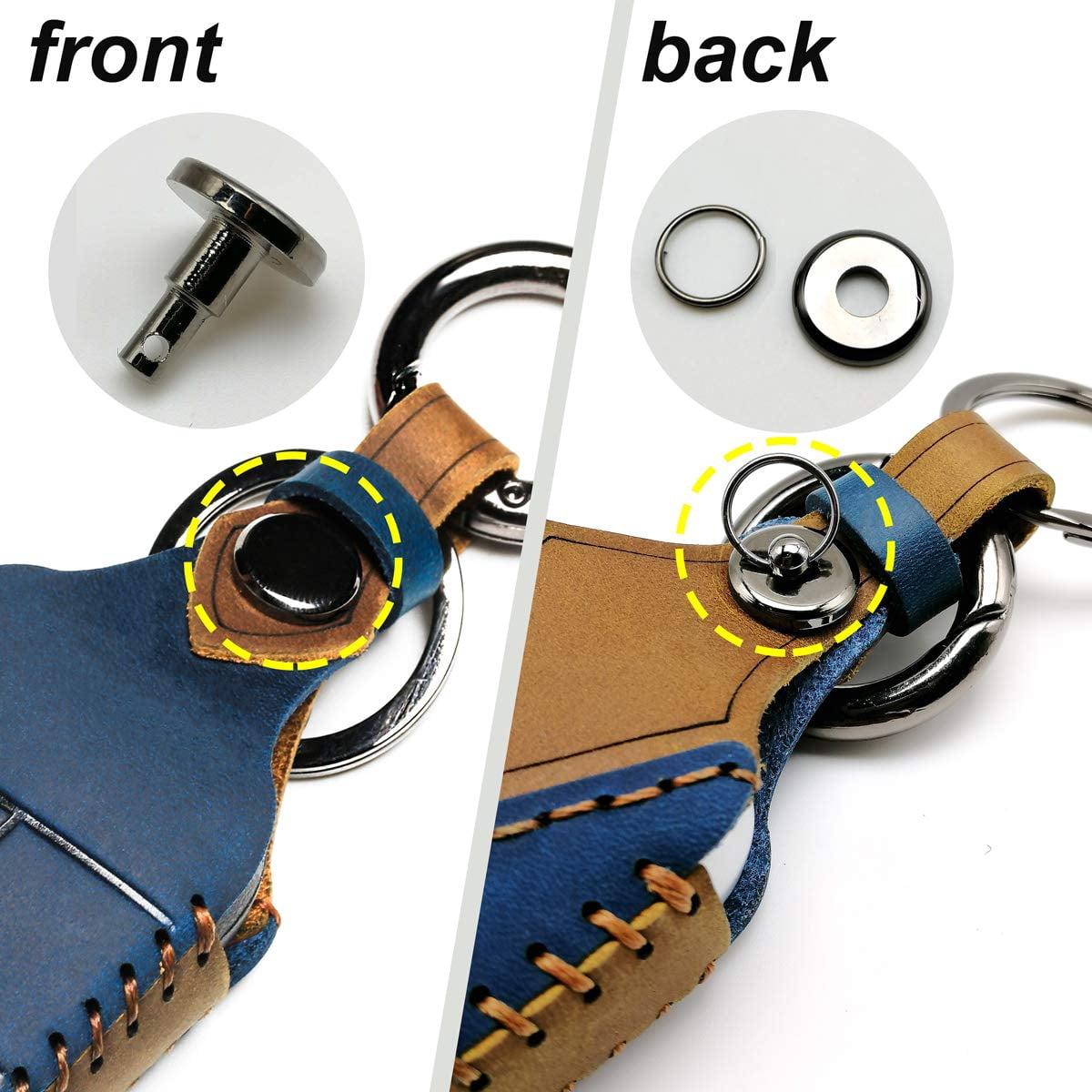 Leather Car Key Fob Cover Fit for Ford F-150 Mustang Remote Keyless Entry Car Smart Key Sleeve 5 Buttons