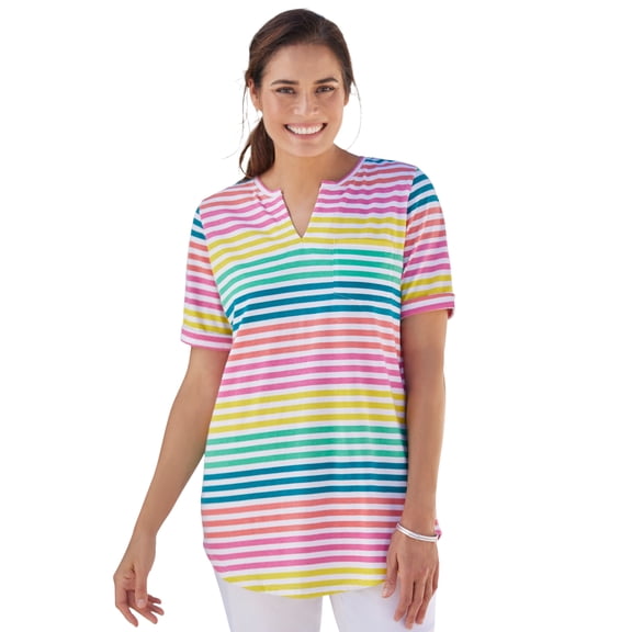 Woman Within Plus Size Notch-Neck Pocket Tee
