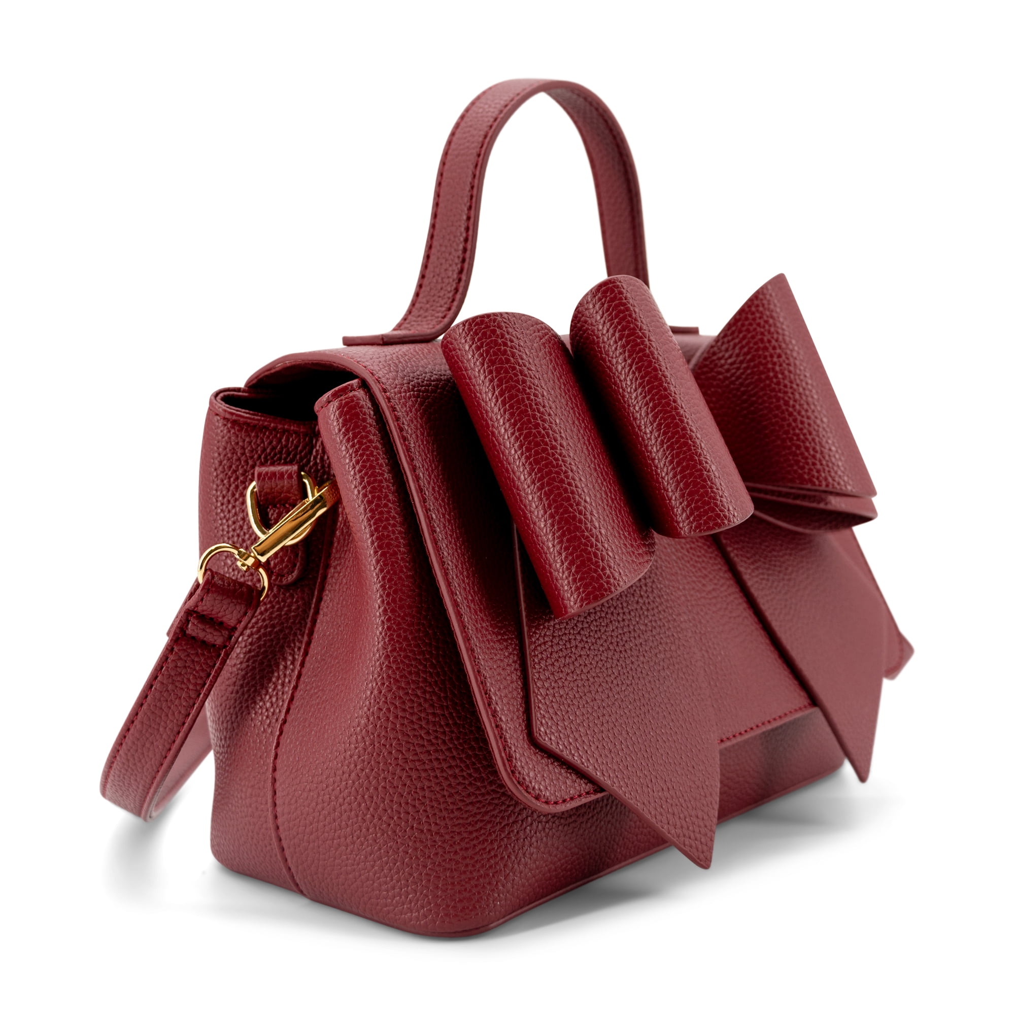 LIKE DREAMS Women's Vegan Leather Adjustable Detachable Strap Zoey Double Bow Crossbody Bag, Cherry Red