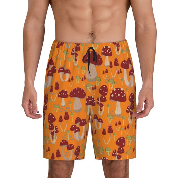 Naloa Mushroom Men's Short Pajama Pants, Lounge Comfort Shorts with Elasticized Waistband and Side Pockets - Small