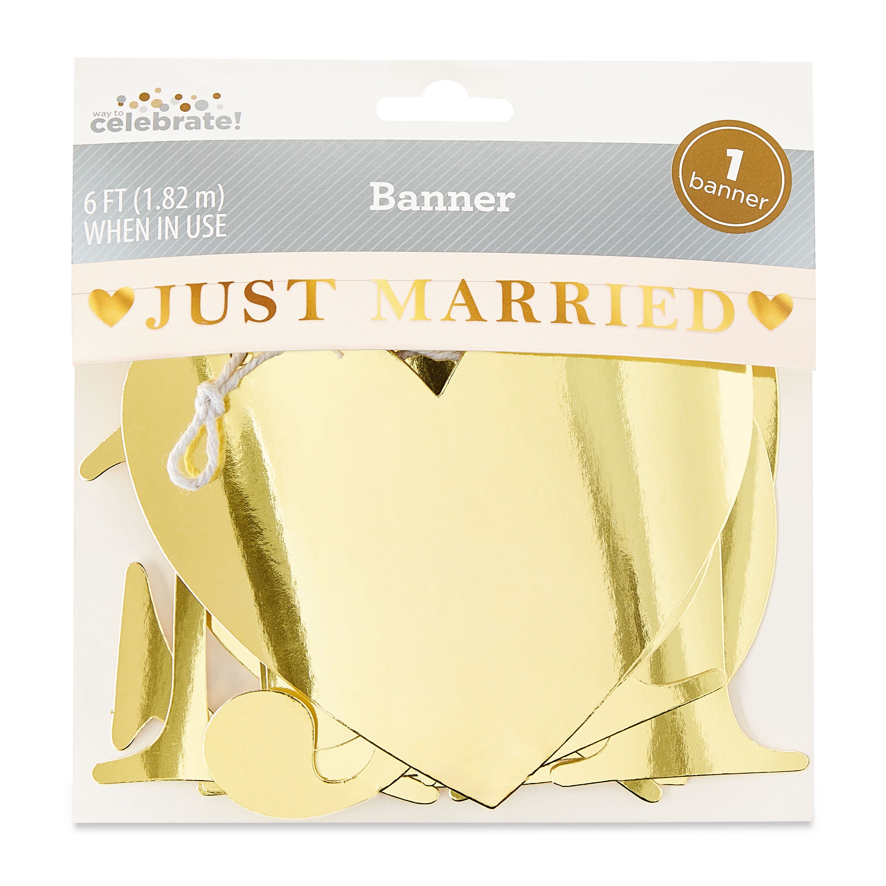 Gold Just Married Garland Banner, 6', by Way To Celebrate