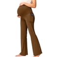 thumbnail image 4 of bbymog Women's Maternity Pants Over The Belly Wide Leg Pants Stretchy Lounge Trousers with Pockets Pregnancy Clothes Coffee-8 L, 4 of 6