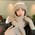 thumbnail image 5 of Winter Hats for Women Fleece Lined Beanie Knit Chunky Snow CapWinter Knitted Wool Hat Female Cold-proof Warm Hat Scarf Gloves Three-piece Set Fashionable All-match Ear Protection Pullover Hat Khaki, 5 of 6