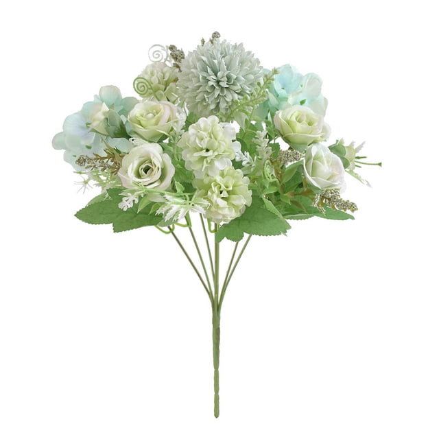 Decoración floral para el hogar Ramo de flores de rosas artificiales Boda Nupcial Tela de seda Ramo de flores falsas, Blanco verde Advancent HA6621-05B
