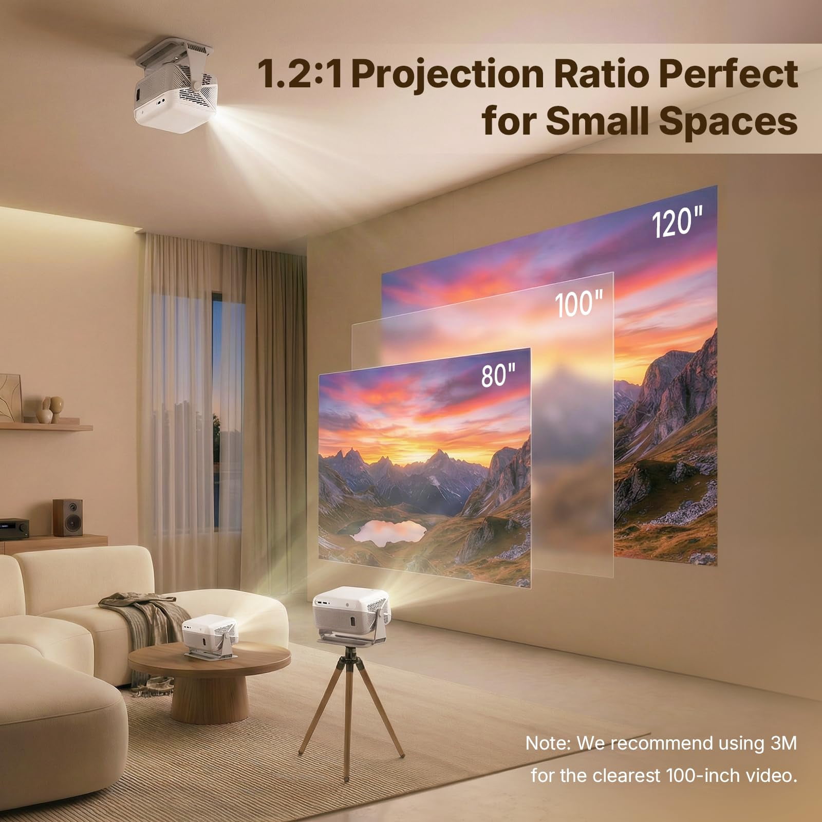 BDQ Mini Projector with WiFi and Bluetooth, 1080P Full HD Smart Projector, 300ANSI Auto Focus&Keystone, Portable Movie Projector Compatible with TV Stick Smartphone/HDMI/USB