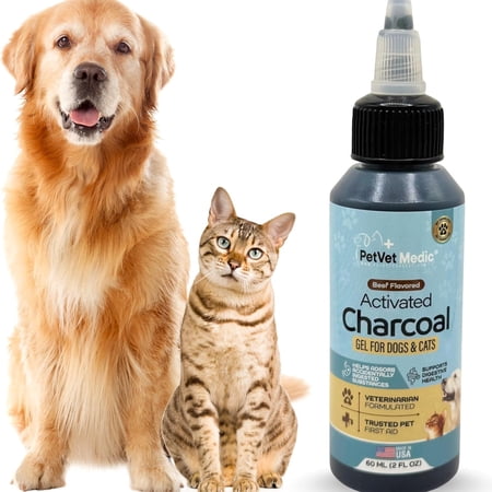 Pet Vet Medic Flavored Activated Charcoal Gel for Dogs & Cats (60ml Bottle), Dog First Aid Activated Charcoal, Absorbs Toxins, Supports Poisoning, Diarrhea & Gas Relief, Emergency Pet Dog Supplies