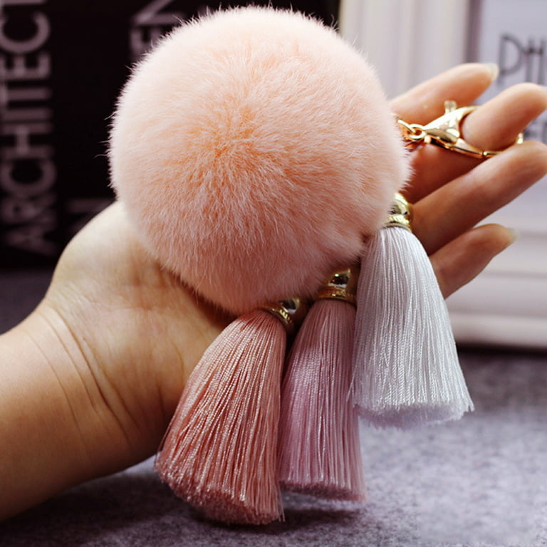 Besufy Keychain Pom Pom Faux Fur Fluffy Ball Bag Car Key Ring Tassel  Pendant Decor 