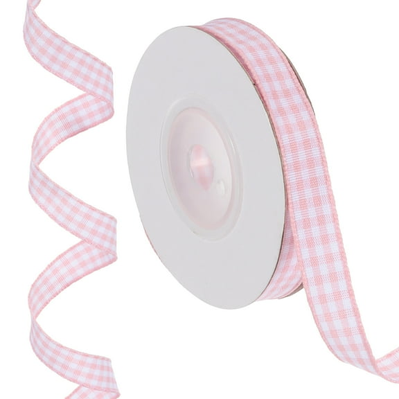 Uxcell 10 Yards x 0.4" Plaid Ribbon Light Pink and White Gingham Ribbon Gift Wrapping Ribbon for Christmas