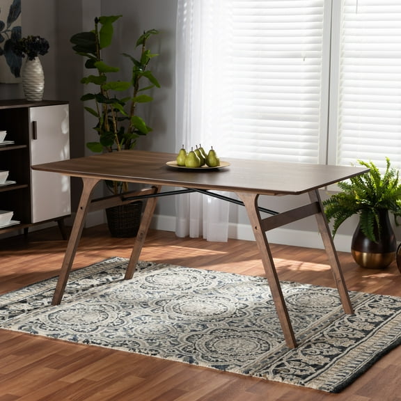 Baxton Studio Saxton Mid-Century 35.4 in x 59.1 in x 29.3 in MDF Dining Table, Walnut Brown/Black