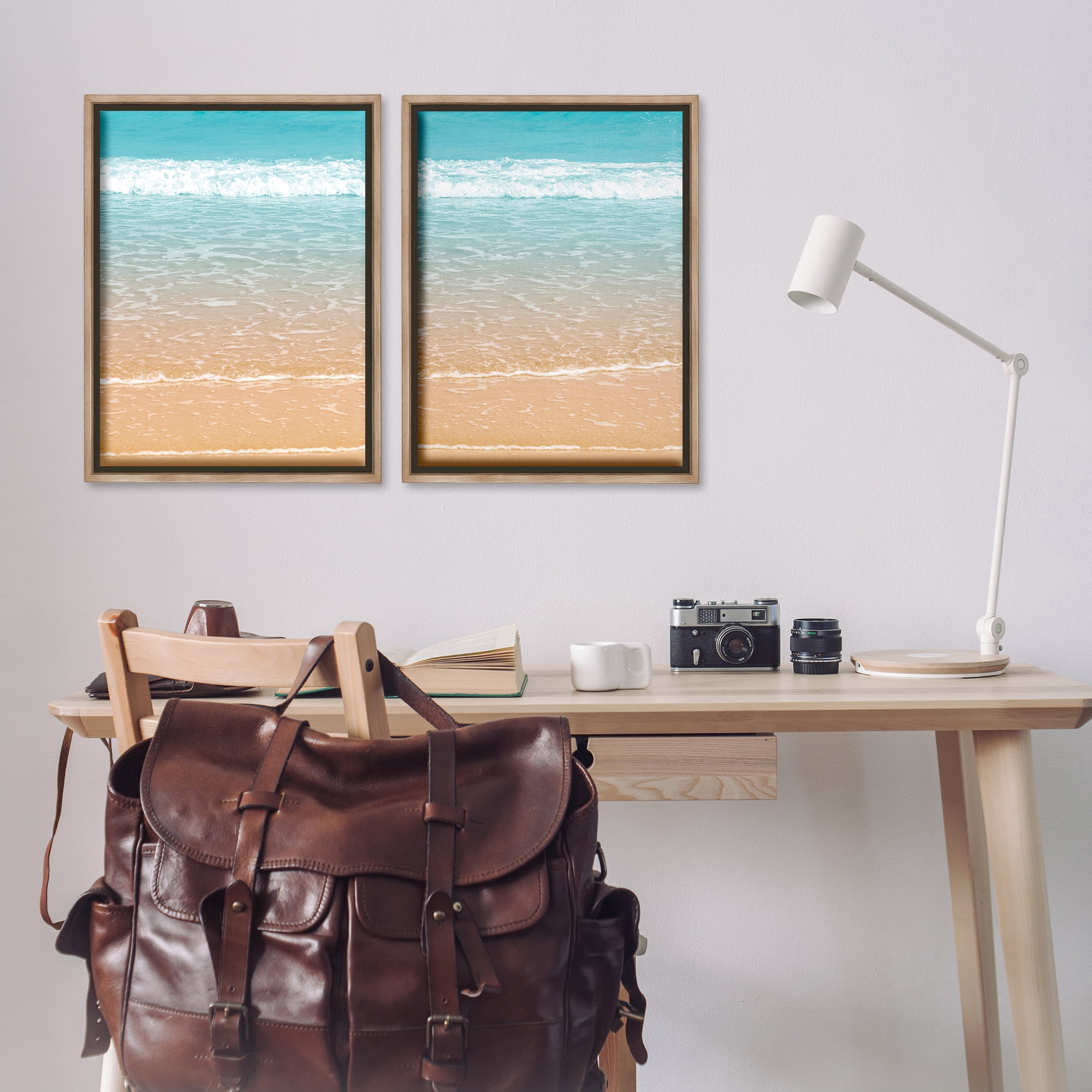 Stupell Industries Vivid Calming Beach Views Nautical & Beach Photography Brown Floater Framed Canvas Art Print Wall Art, 21 x 31, Set of 2