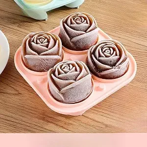 Silicone 4-Cavity Rose Ice Mold Tray, Large Flower Shape Ice Cube Maker for Coffee Whiskey Cocktail, Reusable Easy Release Ice Tray
