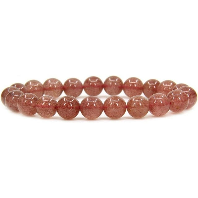 Bracelet Extensible Unisexe en Perles Rondes de 8 mm en Quartz Fraise Naturel de Qualité A 7 Pouces